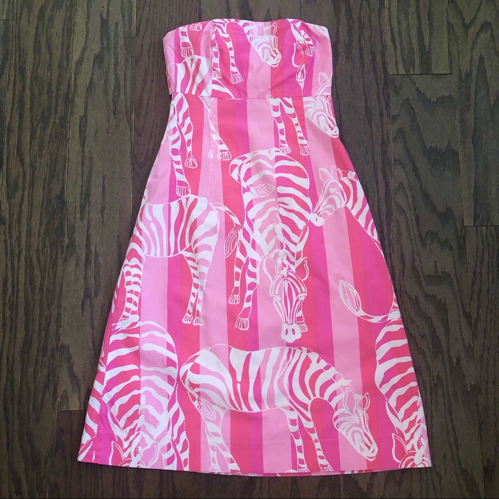 Lilly Pulitzer Pink and White Strapless Zebra Print Dress